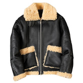 Mens Black B3 Bomber Aviator Sheepskin Shearling Leather Jacket